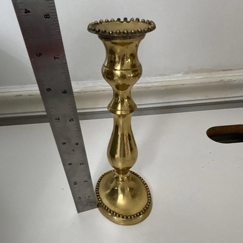 Gold Polished Metal Candlestick Holder 8 in Freestanding Round Taper Traditional